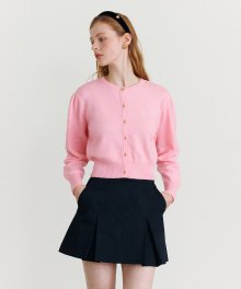 PUFF SLEEVE ROUND NECK CARDIGAN PINK