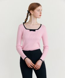 RIBBON SQUARE NECK KNIT PINK