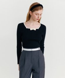 RIBBON SQUARE NECK KNIT BLACK