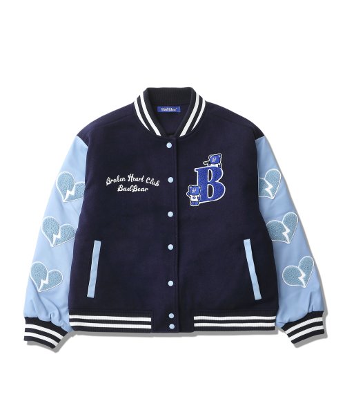 배드블루(BADBLUE) BadBear Varsity Jacket Navy - 사이즈