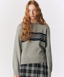 Stripe Knit Hoodie [GREY]