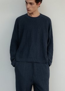 Organic cotton saddle shoulder crew neck pullover_Stone blue