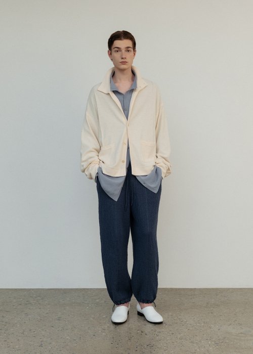 Лен boucle high neck shirts jacket_Off Белый