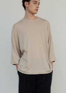 Cotton modal & boucle combination pullover_Clay