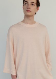 Cotton modal & boucle combination pullover_Peach