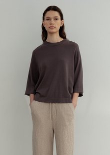 Cotton modal & boucle combination pullover_Wood