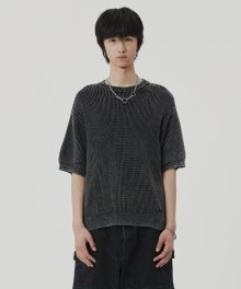 DAMAGE COLOUR DYE HALF KNIT D/GREY