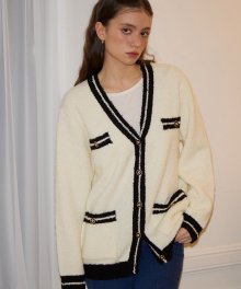 Loose Fit Boucle Cardigan_ Ivory