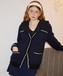 Loose Fit Boucle Cardigan_ Navy