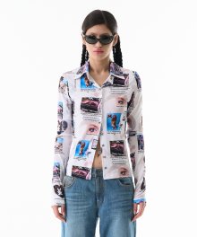 Sasha Collage Printed Shirt White