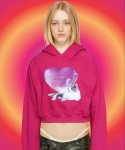 2113 스튜디오(2113 STUDIO) Crop hoodie heart cat Magenta