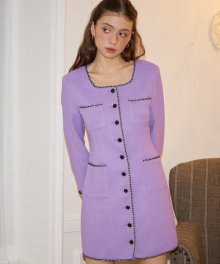 Square Neck Tweed Jacket Dress_ Purple