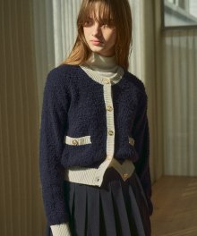 SIKN2058 Tweed knit cardigan_Navy