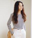 시야쥬(SIYAZU) SITP5096 Boat neck stripe T-shirt_Navy