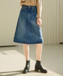 SIJN6046 Washed A-line denim skirt_Medium blue