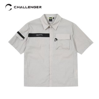 챌린저(CHALLENGER) 스트레치우븐 셔츠형 로고배색 남성 반팔 골프바람막이 라이트...