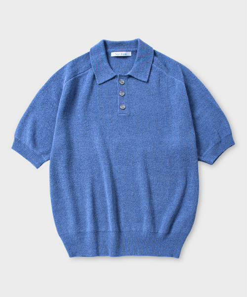 Трикотажное поло реглан с коротким рукавом MELANGE BLUE
