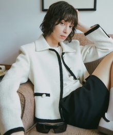 O3712 Collar tweed jacket_Ivory