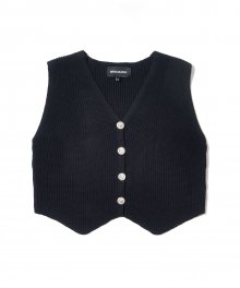 Signature button V-neck knit vest - BLACK