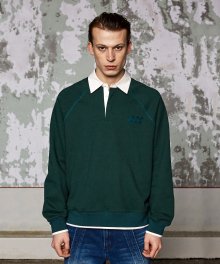 Claw collar color contrast sweatshirt - DARK GREEN