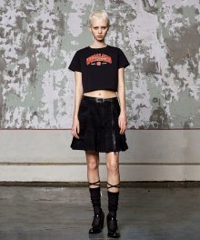 Cargo pleats denim mini skirt - BLACK