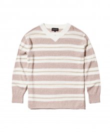 Stripe over fit knit long sleeve - DUSTY PINK