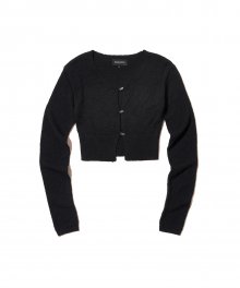Spin button crop knit cardigan - BLACK