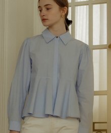 Gold button point flare blouse_Skyblue
