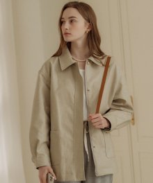 Eco leather pocket jacket_Light beige