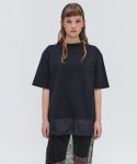 이지오 우먼(EZIO WOMEN) Wooven Layered Pocket T-shirt - Black