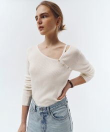 RIBBED CUT OUT KNIT TOP CREAM_UDSW3A201CR
