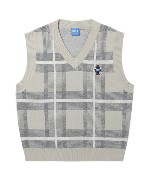 Вязаный жилет в клетку BEIGE (UZ3VE30_25)