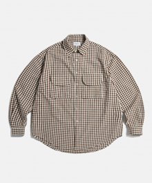 Double Pocket Gingham Shirts Brown