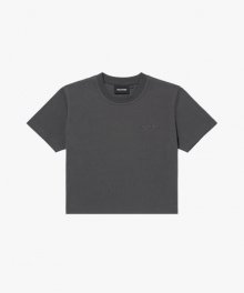 WOMENS EMBROIDERY CROPPED TEE-CHARCOAL