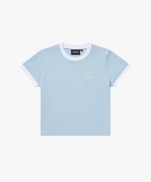 WOMENS COLOR BLOCK CROPPED TEE-LIGHT BLUE