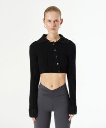 BUTTON COLLAR KNIT CARDIGAN (black)