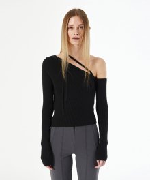 ONE SHOULDER STRAP KNIT TOP (black)