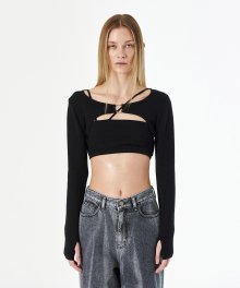 METAL RING KNIT BOLERO TOP (black)