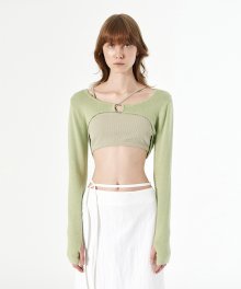 METAL RING KNIT BOLERO TOP (green)