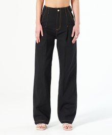 WAISTLESS WIDE DENIM PANTS (black)