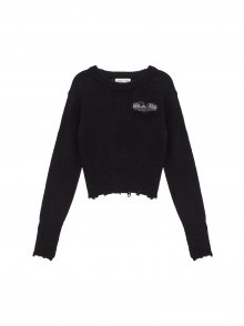 DAMAGE SOLID KNIT PULLOVER IN BLACK