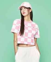 여성 체커보드 전판패턴 크롭 반팔 티셔츠 PHI (L.Pink)