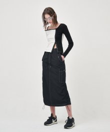 String Long Cargo Skirt, Black