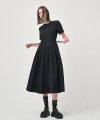 Half Sleeve Pleats Dress, Black