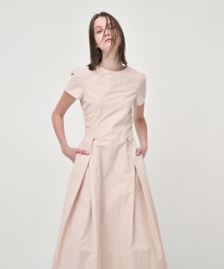 에트몽(ETMON) Side Shirring Pintuck Dress, Pin...
