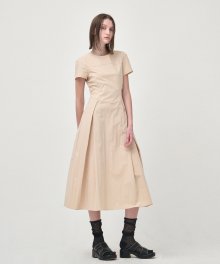 Side Shirring Pintuck Dress, Yellow Beige