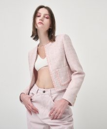 Trimmed Hook Tweed Jacket, Pink