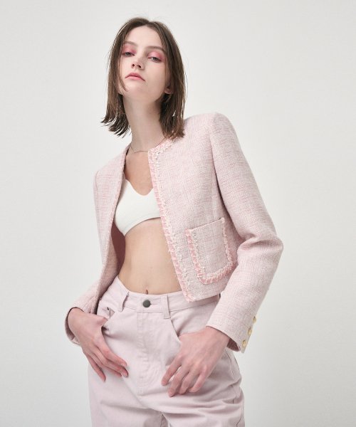 ★ETMON★ Trimmed Hook Tweed Jacket Pink JK120SSS42 st-john-k62jc01-pink-jacket-