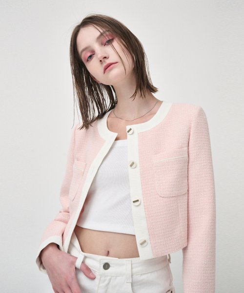 ジャケット ETMON Summer Piping Pocket Tweed Jacket, Pink 에트몽(ETMON) Piping Pocket Tweed Jacket, Pink - 사이즈