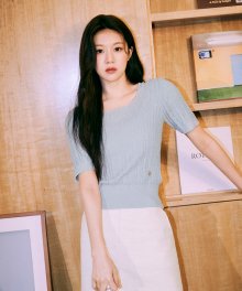 W CABLE HALF SLEEVE KNIT light blue